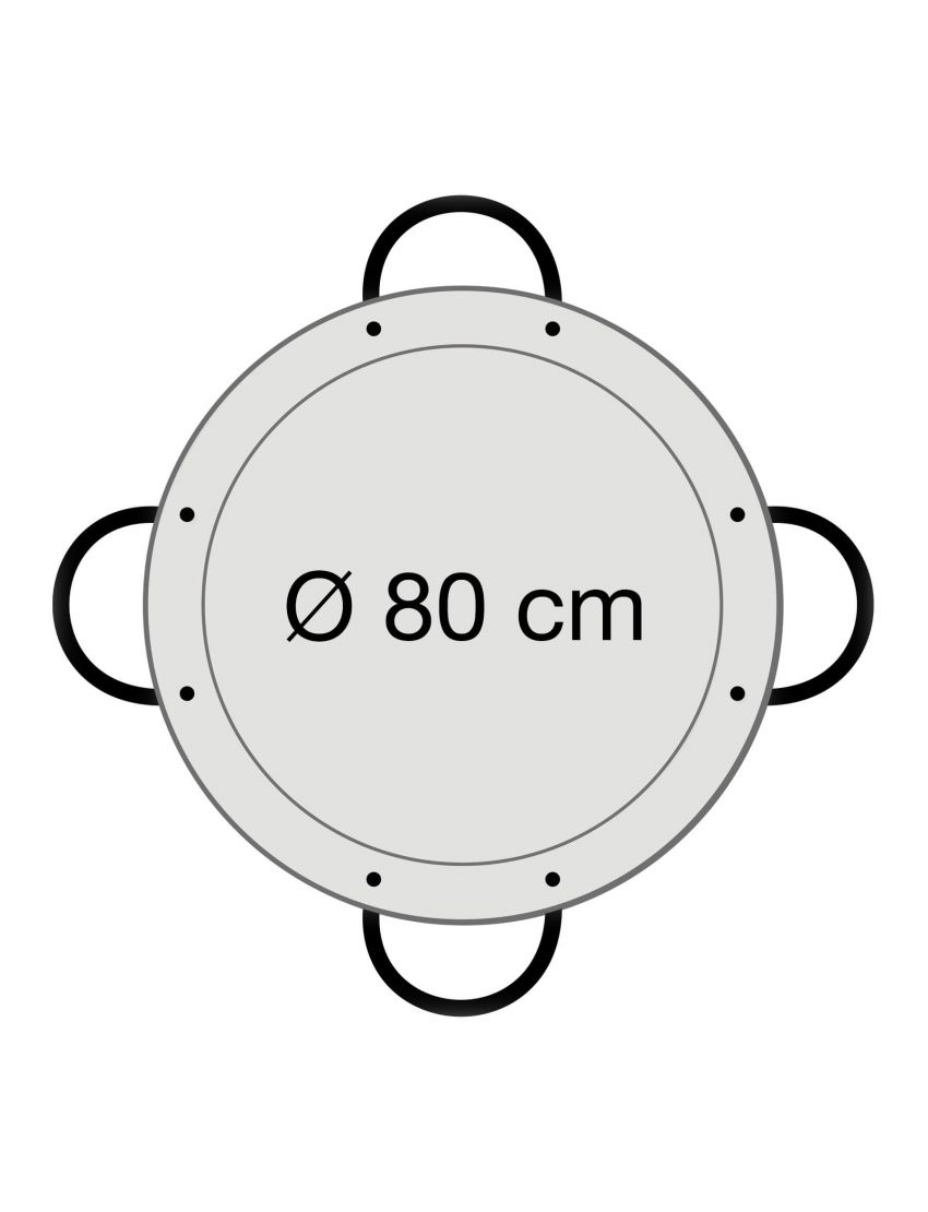 Polished steel paella pan Ø 80 cm with 4 handles