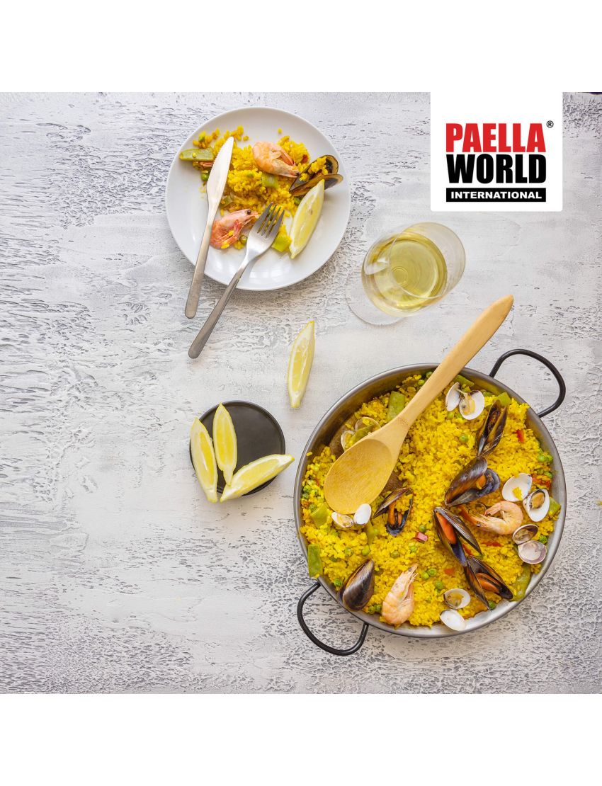 Polished steel paella pan Ø 130 cm with 6 handles