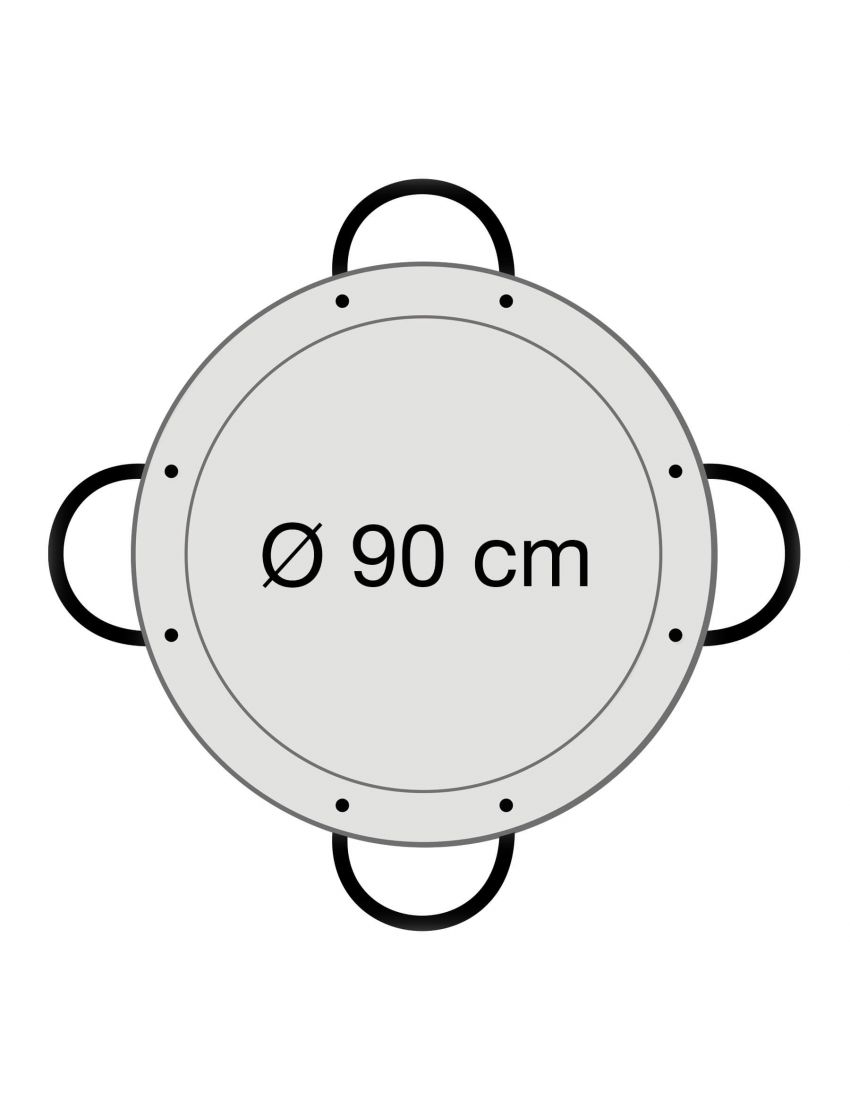 Paella pan polished steel  90 cm with 4 handles