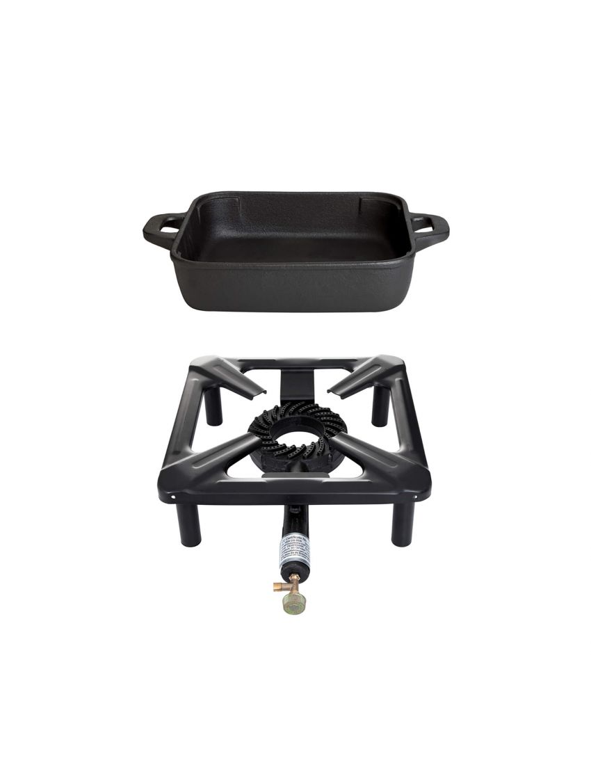 Small stove cooking set with cast iron pan 26 x 26 cm - without igniter