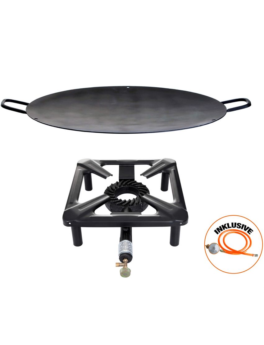 Table cooking set (small) with iron wok/grill Ø 50 cm, including gas hose and regulator