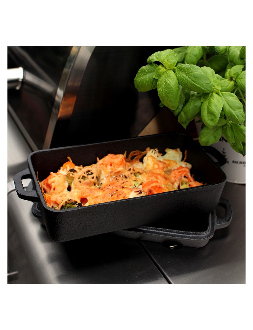 Combined 2-in-1 cast iron casserole dish 22x13x5 cm + lid 22x13x2 cm