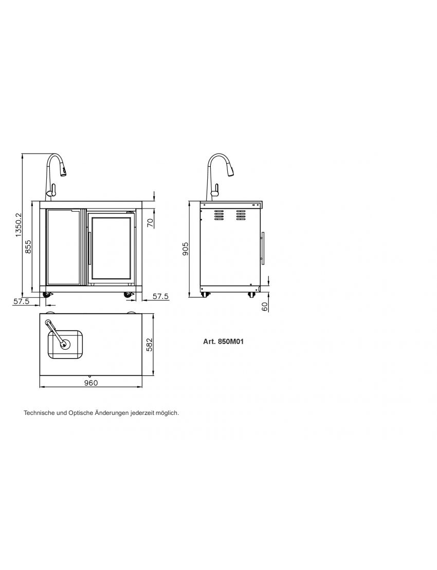 Module 1 – Combination of sink and refrigerator (sink on the left)