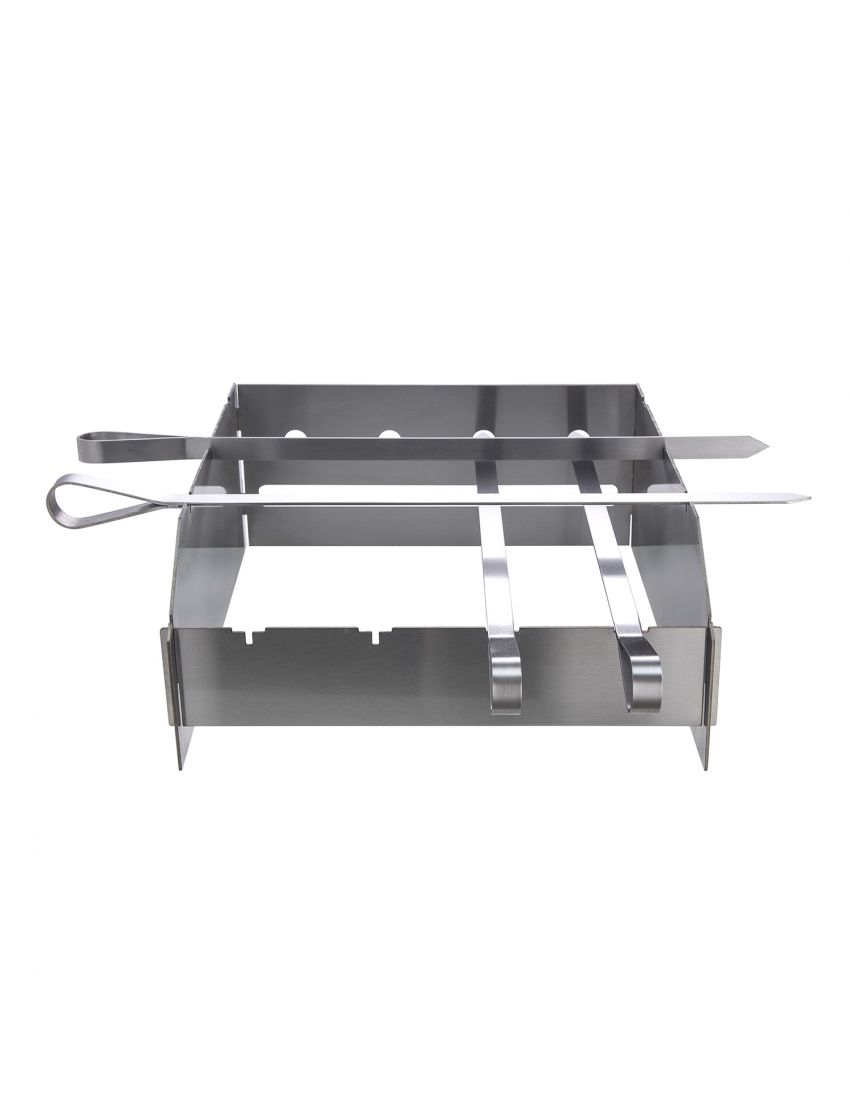 Stainless steel skewer set with splash guard for EXTREM, Ultra, and Outdoorküche