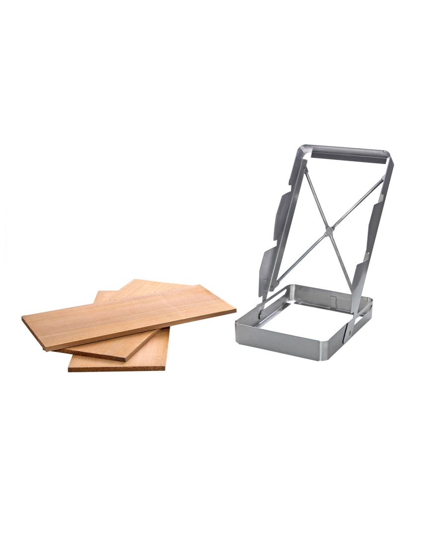 Stainless steel smoking board, foldable, including cedar wood boards