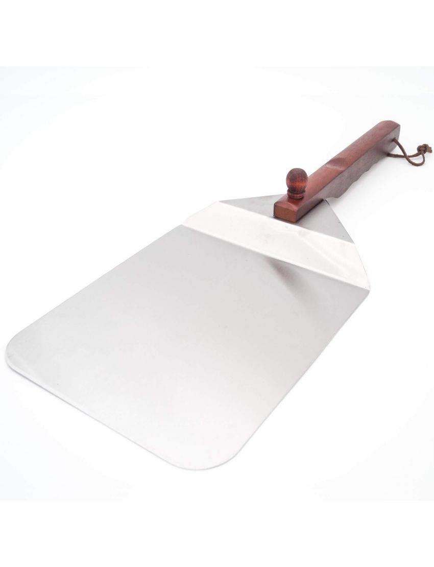 Stainless steel pizza peel with wooden handle