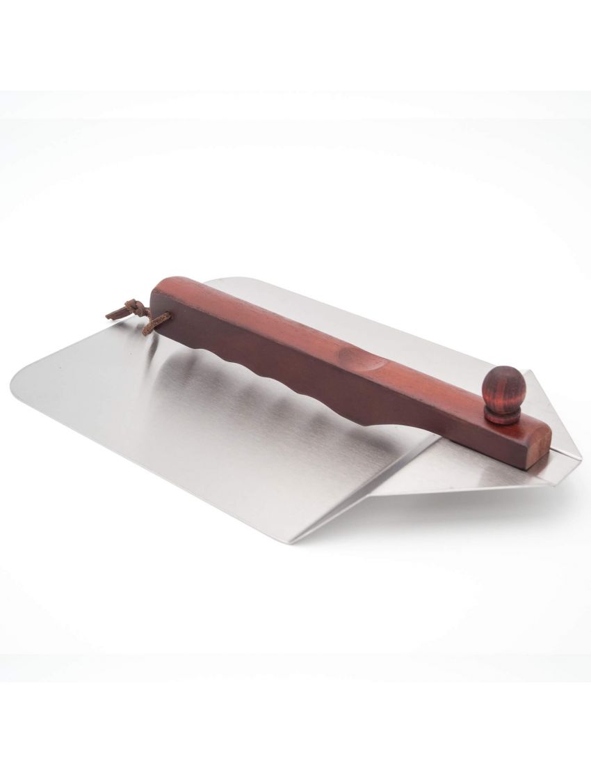 Stainless steel pizza peel with wooden handle