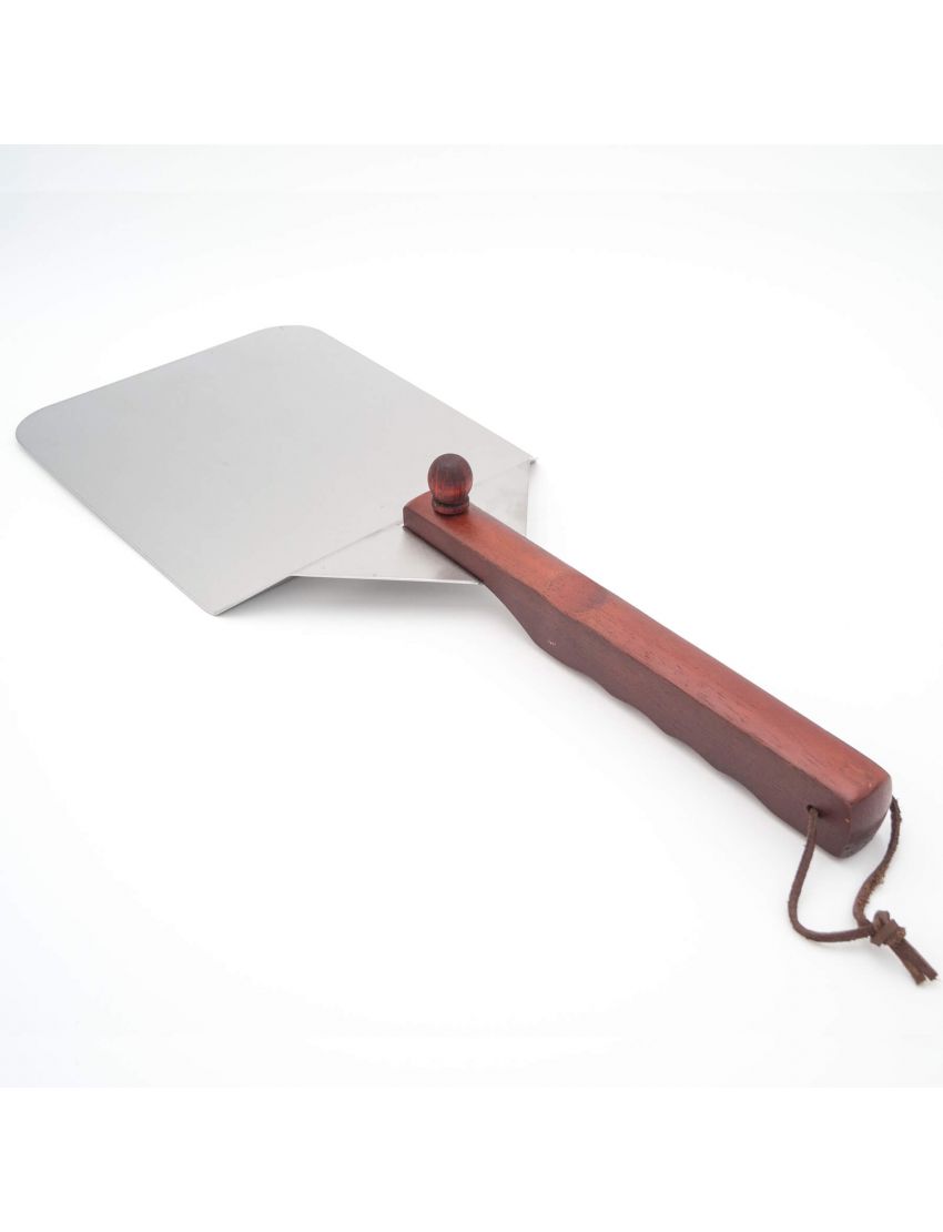 Stainless steel pizza peel with wooden handle