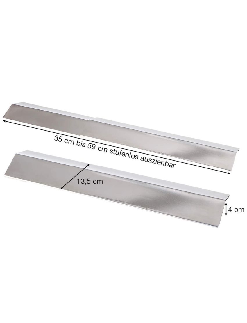 Wide stainless steel flame plate, adjustable 35-60 cm / 13.5 cm