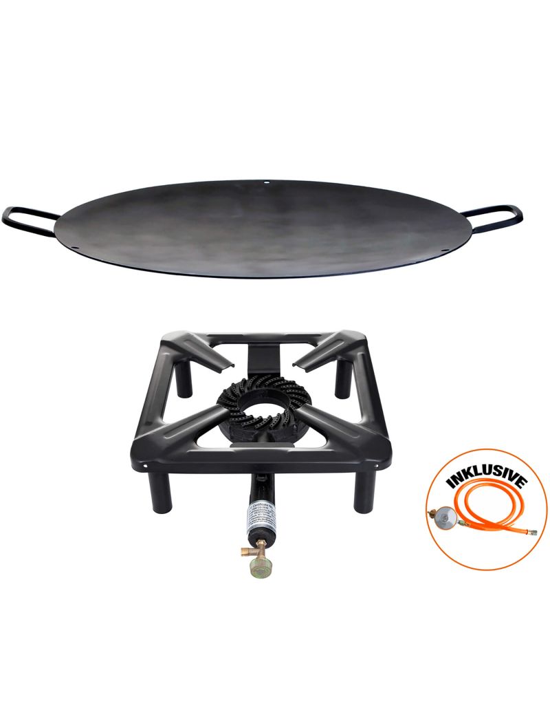 Table cooking set (small) with iron wok/grill Ø 50 cm, including gas hose and regulator
