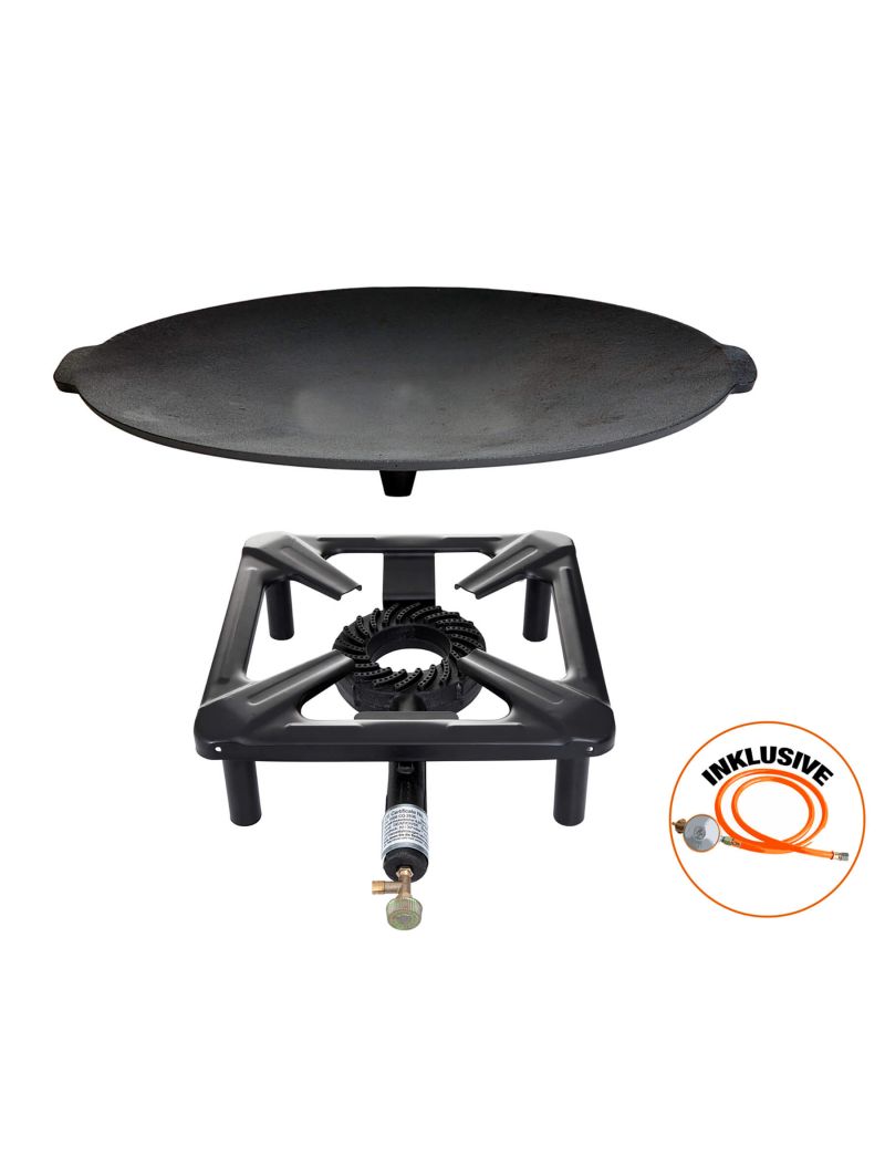 Cooking set for table (large) with cast iron grate Ø 45 cm, including gas hose and regulator