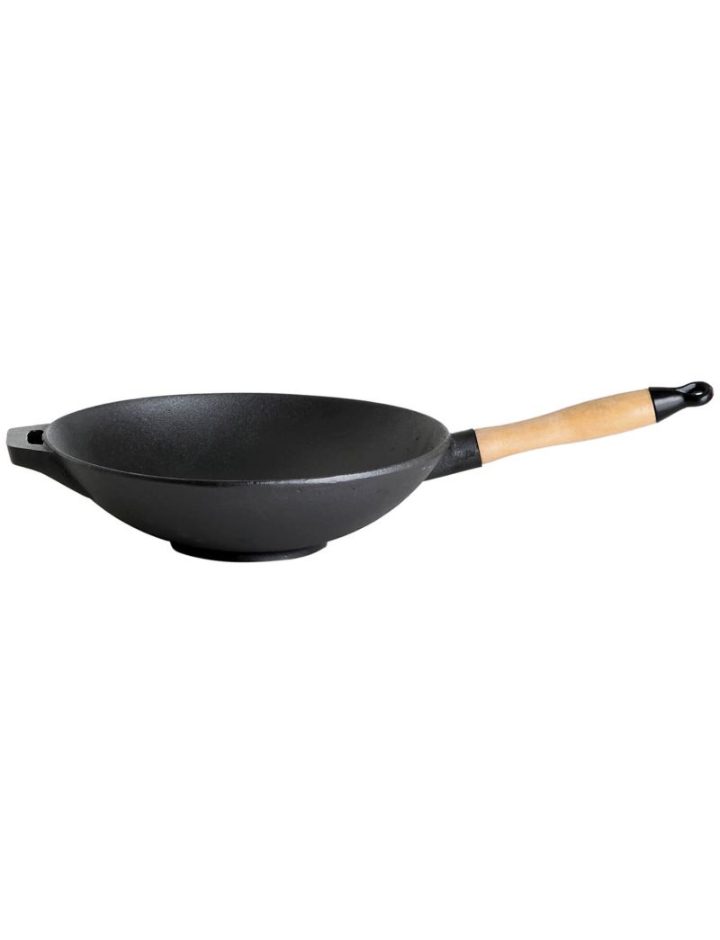 Cast iron wok with wooden handle, Ø 30 cm