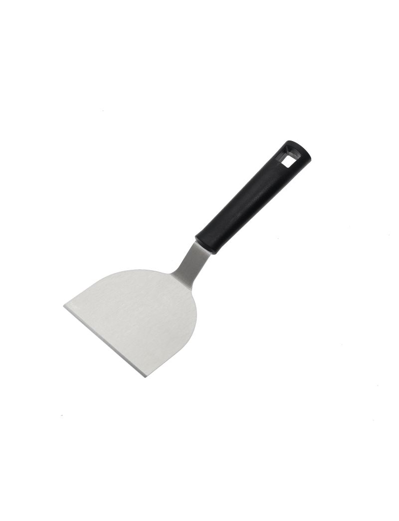 Stainless steel burger spatula with plastic handle, length 28.8 cm