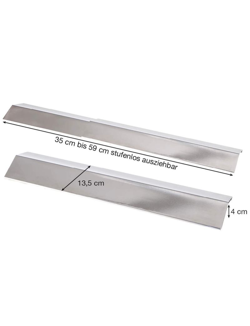Wide stainless steel flame plate, adjustable 35-60 cm / 13.5 cm