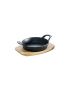 Cast iron pan with 2 handles, Ø 12 cm, and wooden base