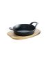 Cast iron pan with 2 handles, Ø 15 cm, and wooden base