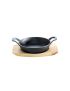 Cast iron pan with 2 handles, Ø 15 cm, and wooden base