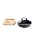 Cast iron pan with 2 handles, Ø 15 cm, and wooden base