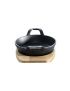 Cast iron pan with 2 handles, Ø 18 cm, and wooden base
