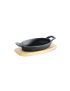 Cast iron pan - oval - with 2 handles Ø 21x15.5 cm and wooden base
