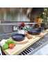 Cast iron pan - oval - with 2 handles Ø 21x15.5 cm and wooden base