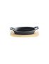 Cast iron pan - oval - with 2 handles Ø 21x15.5 cm and wooden base