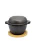 Cast iron pan with lid Ø 10 x 9 cm and wooden base