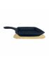 Cast iron pan with handle 14x14 cm with wooden base