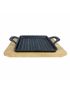 Cast iron pan with 2 handles 19.5x14 cm with wooden base